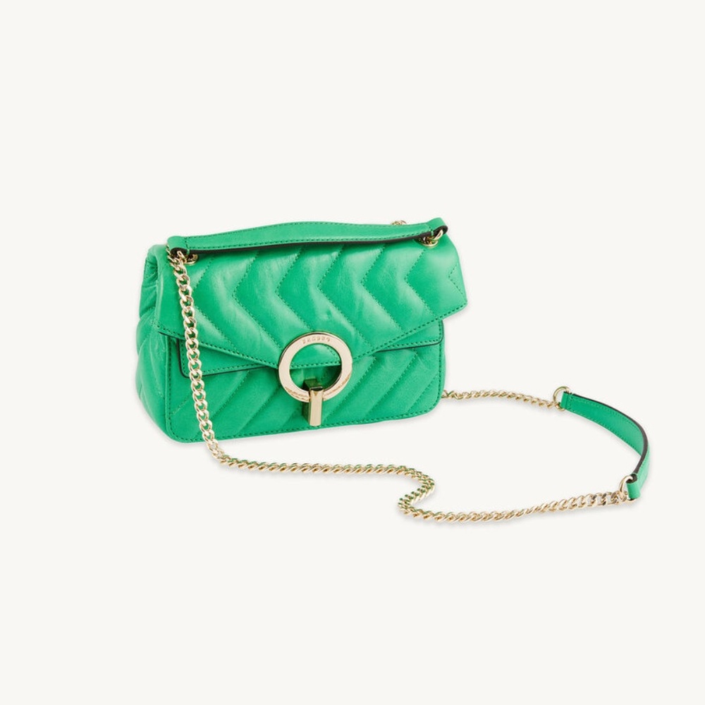Sandro Green Quilted Leather Chain Shoulder Bag with Gold Hardware